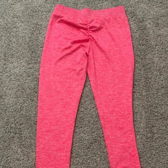 V-Waisted Cinched Bottom Athleisure Leggings in Hot Pink & Dash of White Blended - Picture 4 of 7